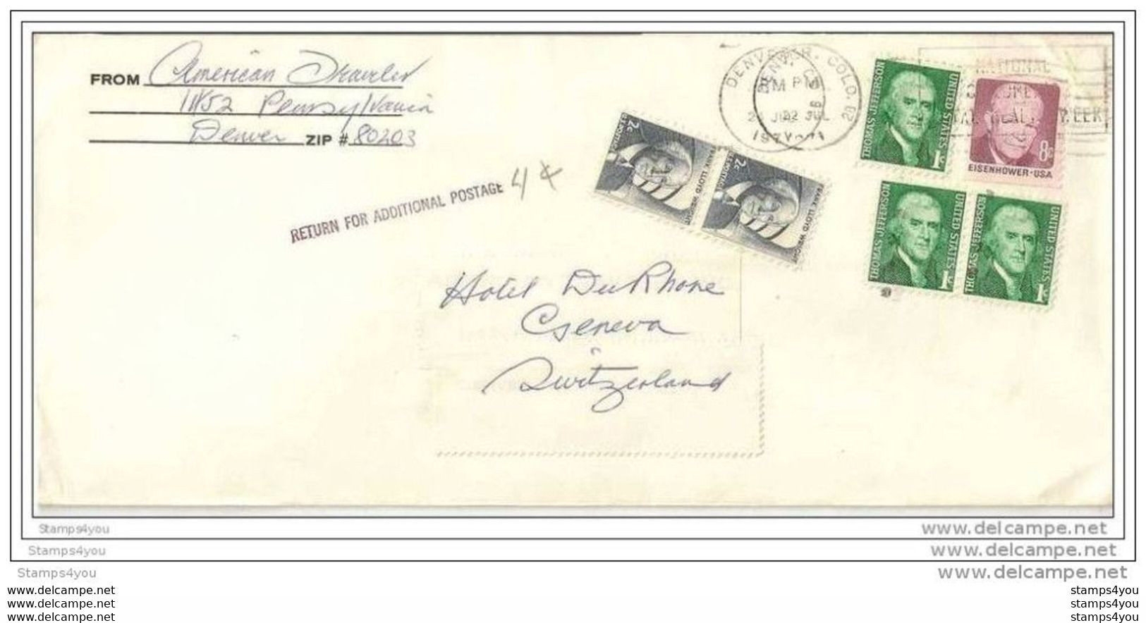 G 32 - Lettre Envoyée De Denver En Suisse 1971 - "returned For Add Postage" - Postage Due