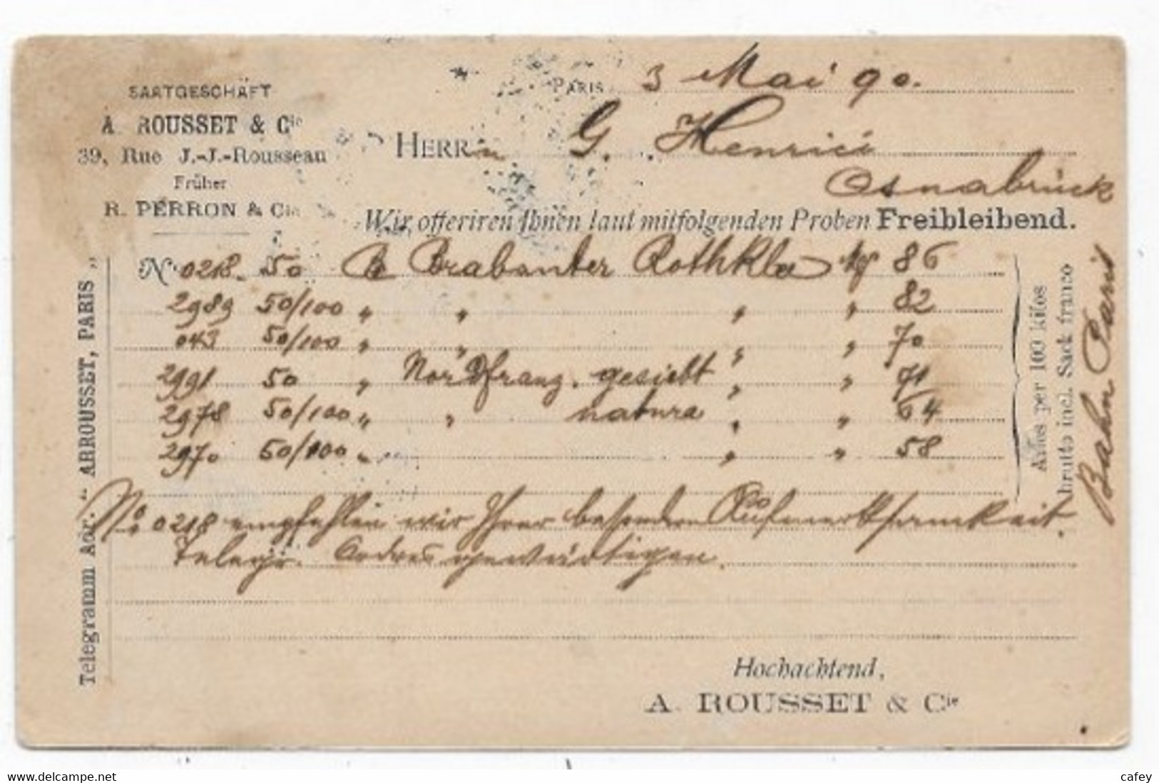 Carte Entier Postal Type SAGE (repiquage A.Rousset ) Rare Cachet PARIS ETRANGER 1890 Sur Le Timbre Au Départ - 1877-1920: Periodo Semi Moderno