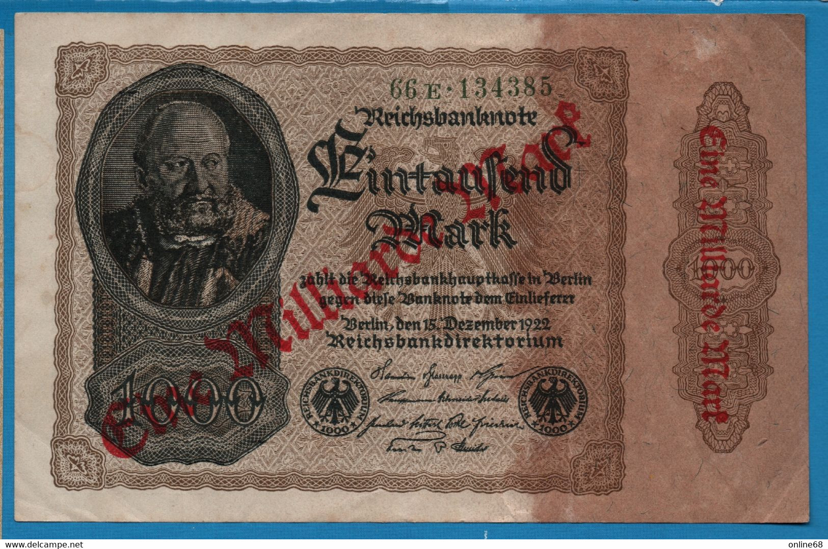 DEUTSCHES REICH 1 MILLARDE MARK 15.12.1922 (1923) # 66E.134385 P# 113a - 1 Milliarde Mark