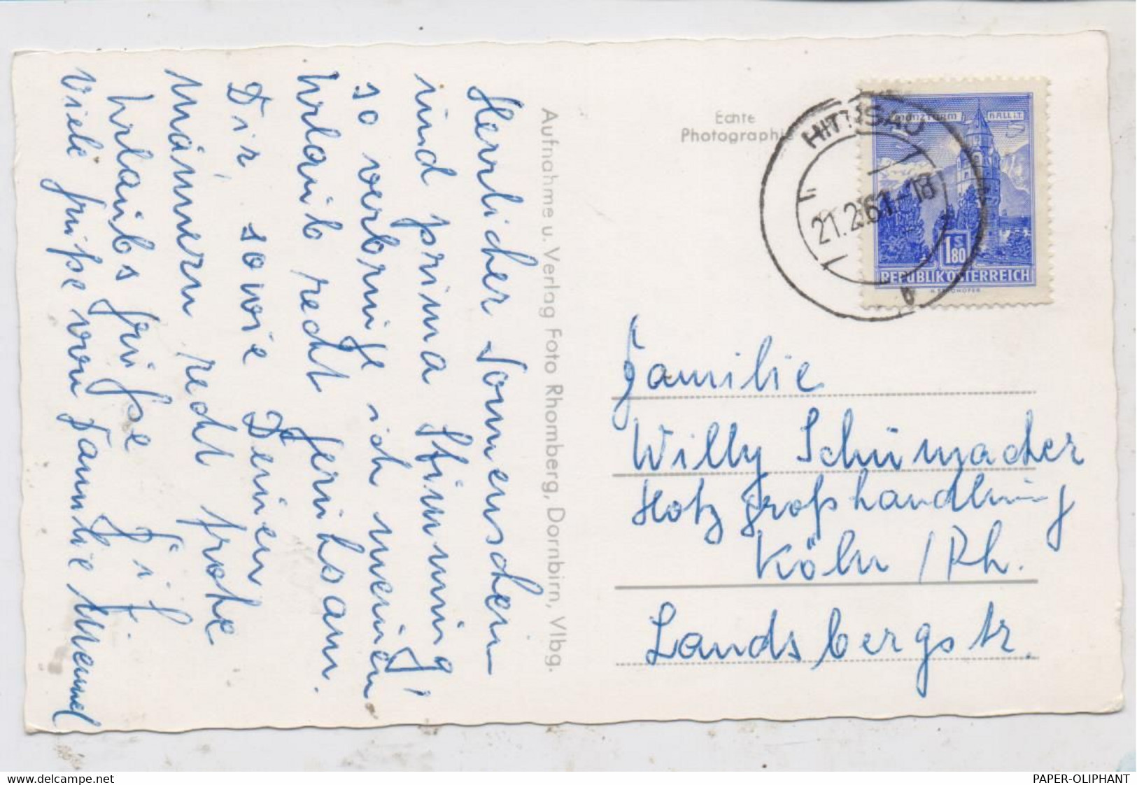 A 6952 HITTISAU, Dorfansicht 1961, Aptierter Stempel - Bregenzerwaldorte