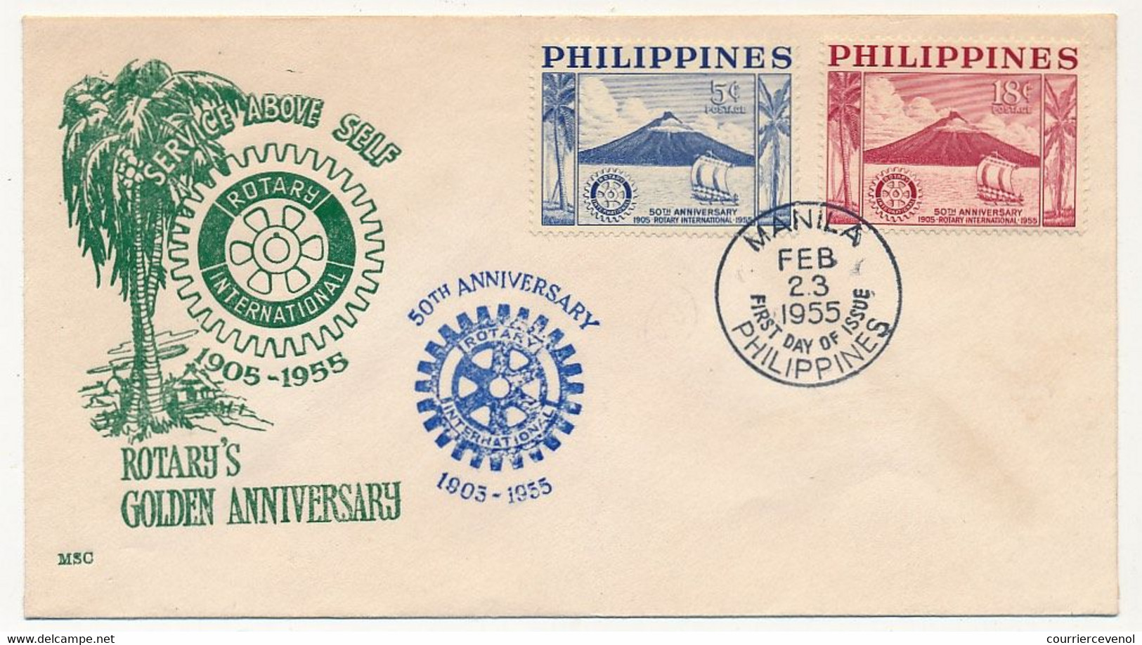 PHILIPPINES - Env FDC - Cinquantenaire Du Club - ROTARY INTERNATIONAL - 23 Février 1955 - Filipinas