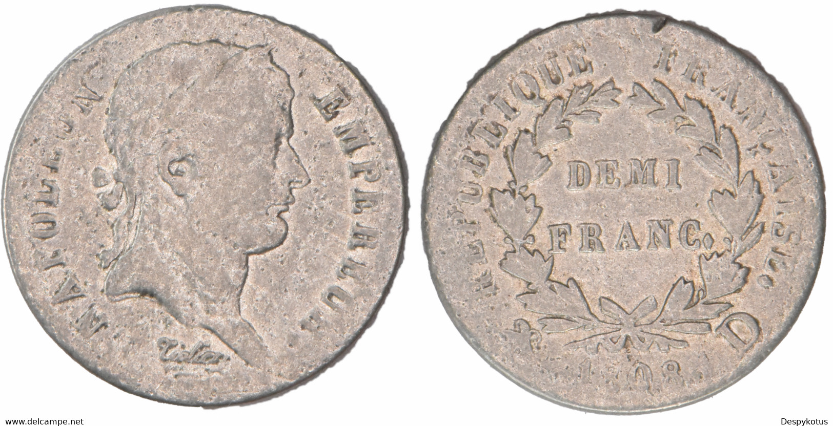 France - 1808 - Lyon (D) - 50 Centimes - Argent (900) - Napoléon 1er - F177.5 - FS1A3 - 1/2 Franc