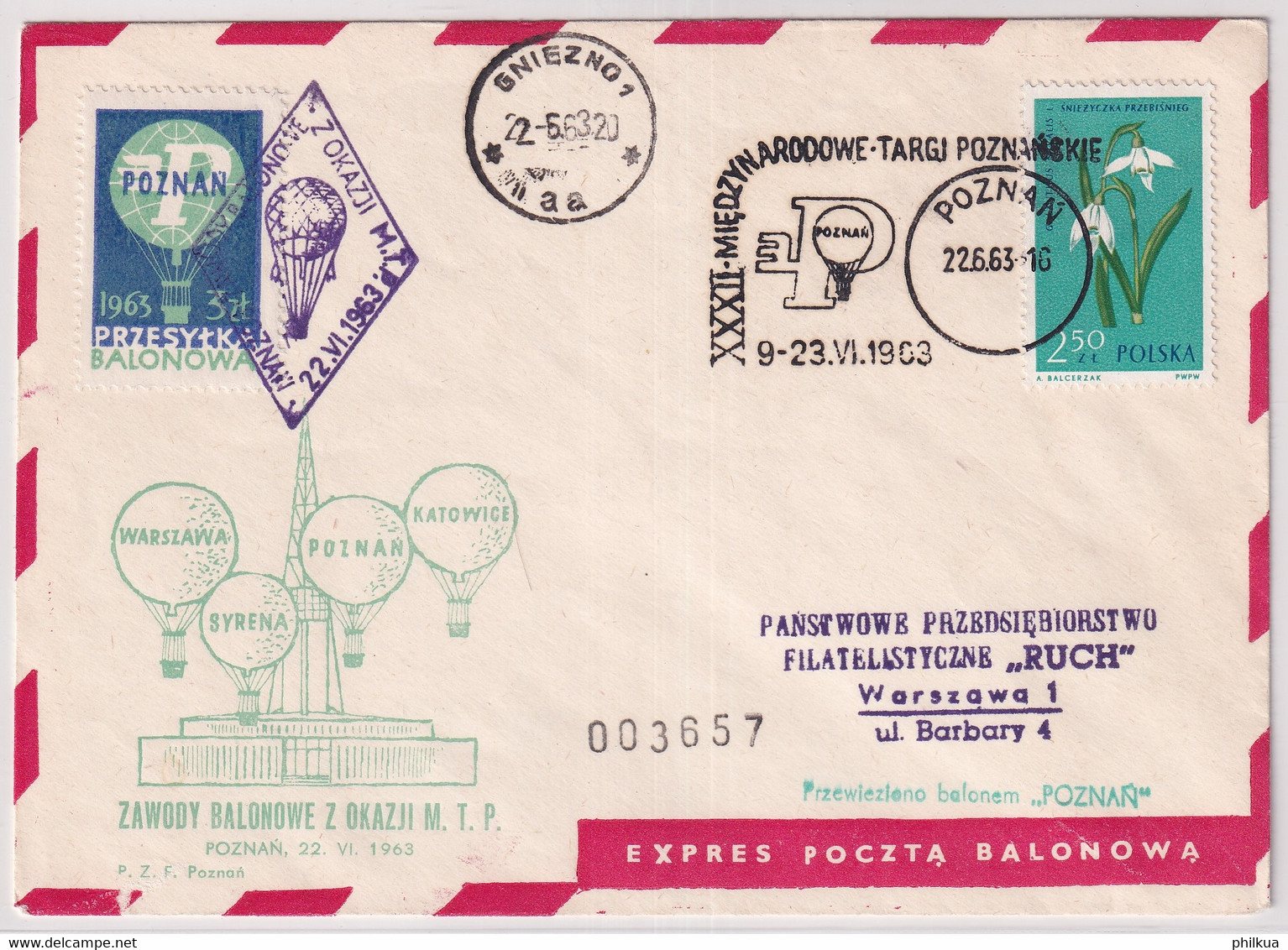 MiNr. 1335  Polen 1962, 8. Aug. Pflanzen Unter Naturschutz - Auf Ballonflugbeleg Mit Vignette - Ballonpost