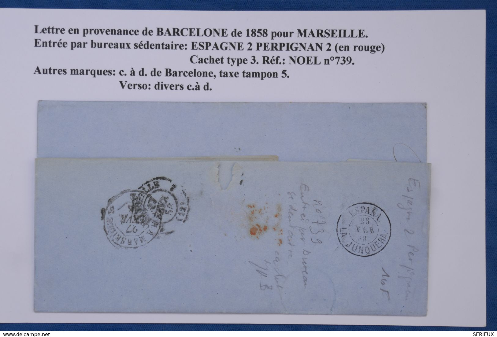 R31 ESPANA  BELLE LETTRE 1858  BARCELONA   A  MARSEILLE   FRANCE  + +AFFRANC.  INTERESSANT - Cartas & Documentos