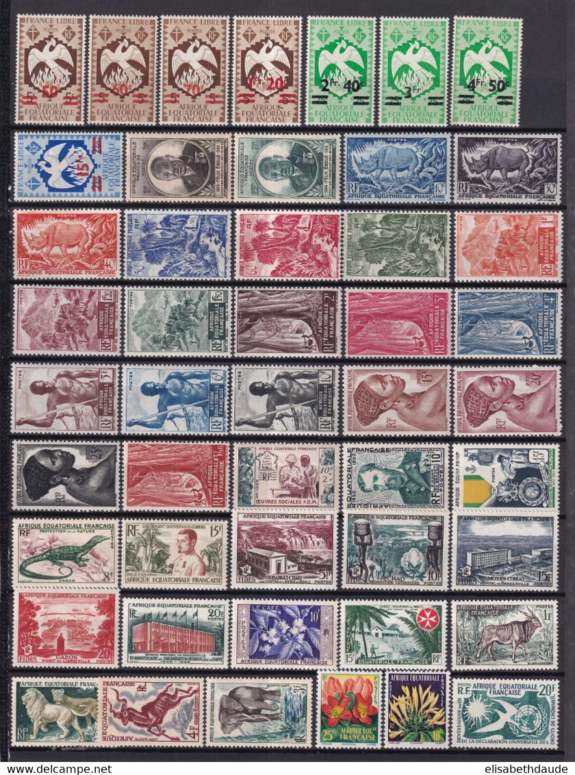 AEF - 1945/1958 - ANNEES COMPLETES AVEC POSTE AERIENNE+SERVICES ! YVERT N°198/245+A43/62+S12/21 * MLH -COTE = 211 EUR - - Unused Stamps