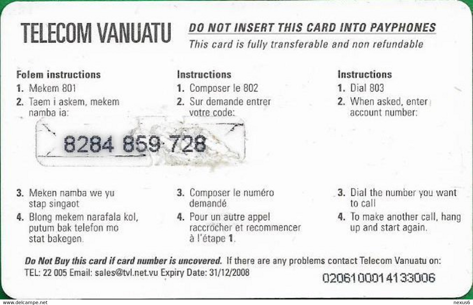 Vanuatu - Telecom Vanuatu - Gaul Jump (Yellow Value), Exp.31.12.2008, Remote Mem. 450Vt, Used - Vanuatu