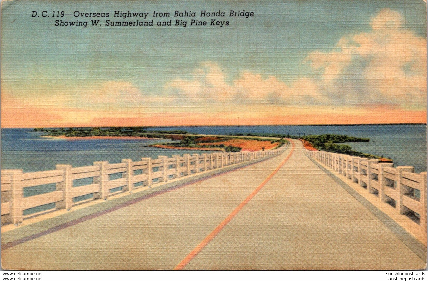 Florida Keys Overseas Highway From Bahia Honda Bridge 1959 Curteich - Key West & The Keys