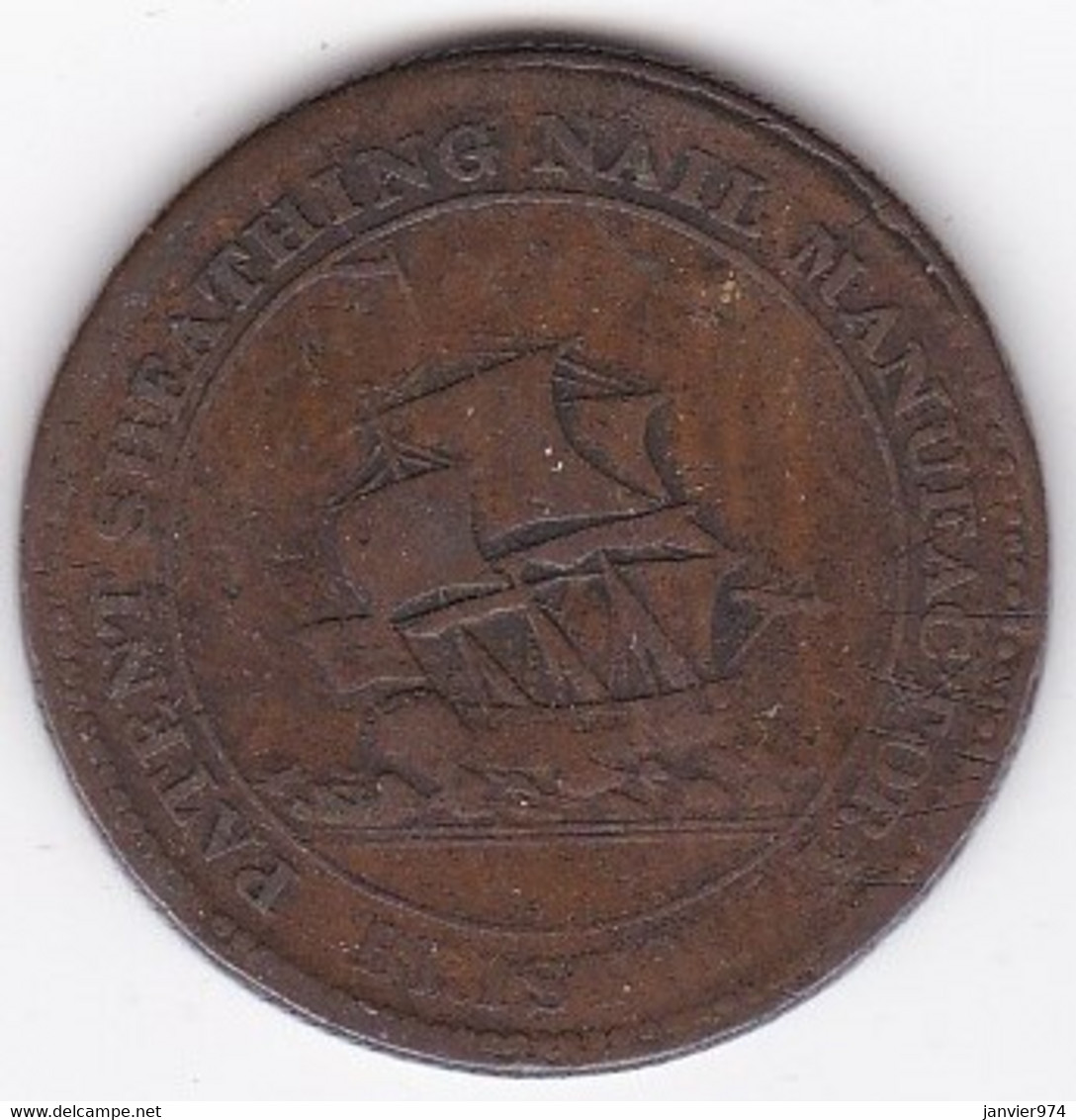 Bristol Half Penny Token 1811 ‎ - Patent Sheathing Nail Manufactory‎,  Bateau, En Bronze - Noodgeld