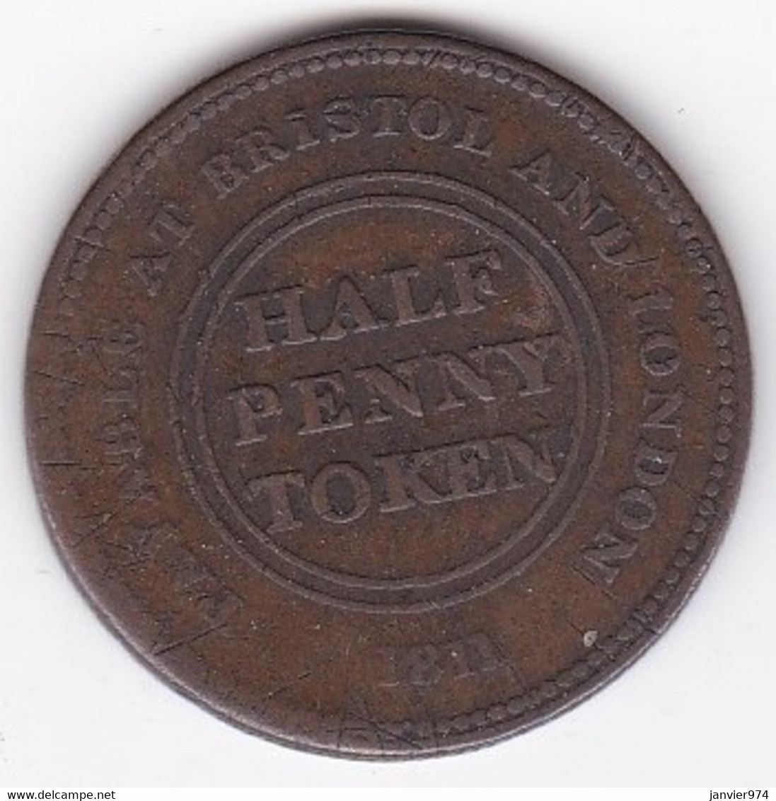 Bristol Half Penny Token 1811 ‎ - Patent Sheathing Nail Manufactory‎,  Bateau, En Bronze - Notgeld