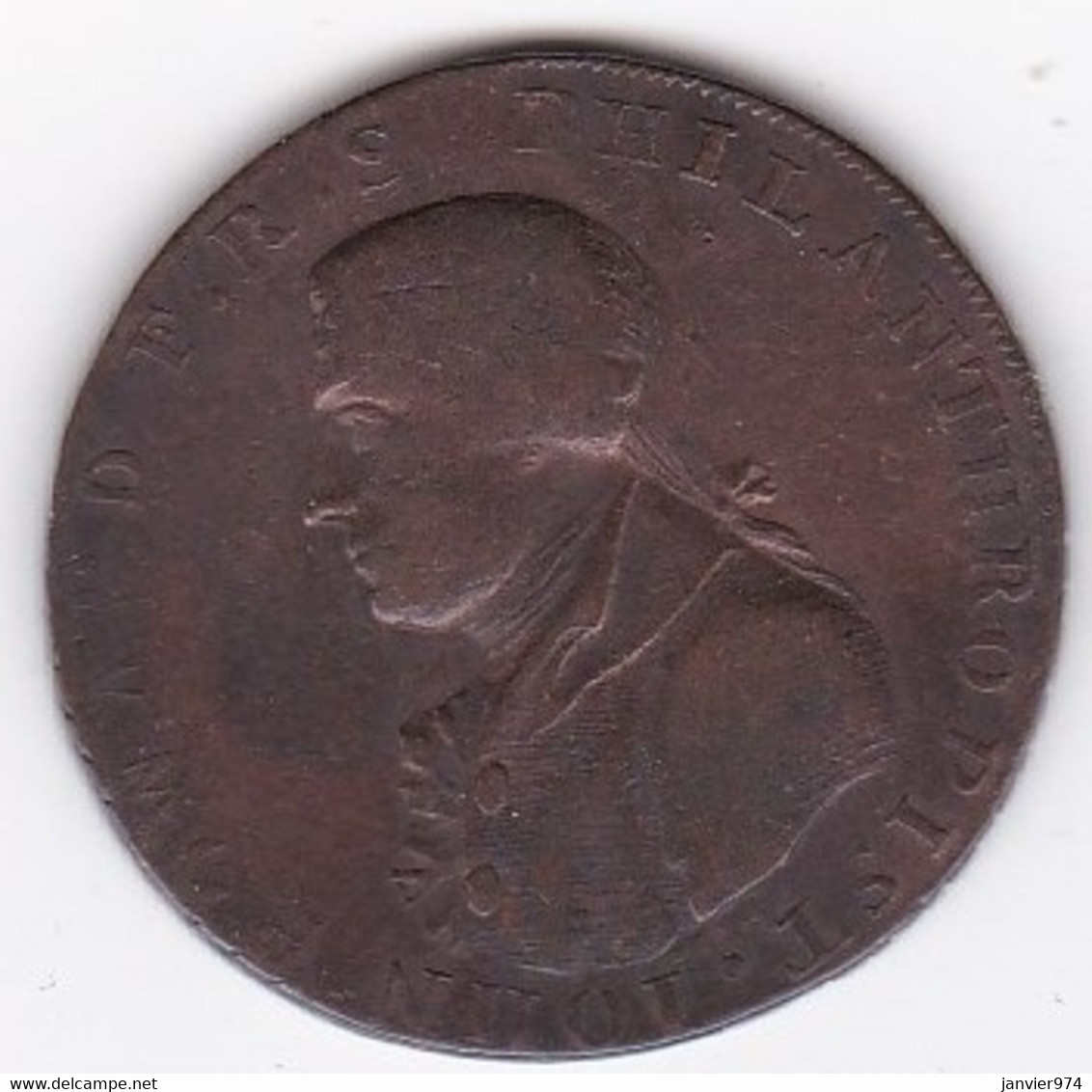 Portsmouth Hampshire Half Penny Token 1795 John Howard Philanthropist, En Cuivre - Noodgeld