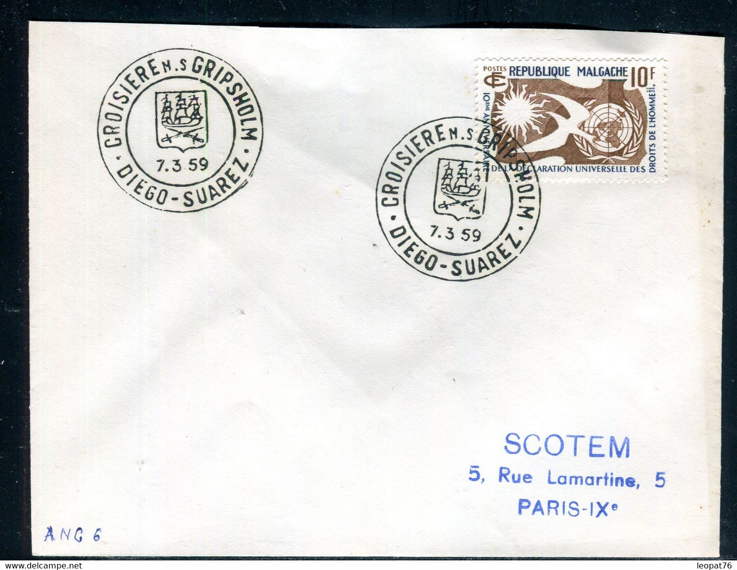 Madagascar - Cachet " Croisiere M/S Griosholm - Diego Suarez " Sur Enveloppe En 1959 - J 44 - Covers & Documents