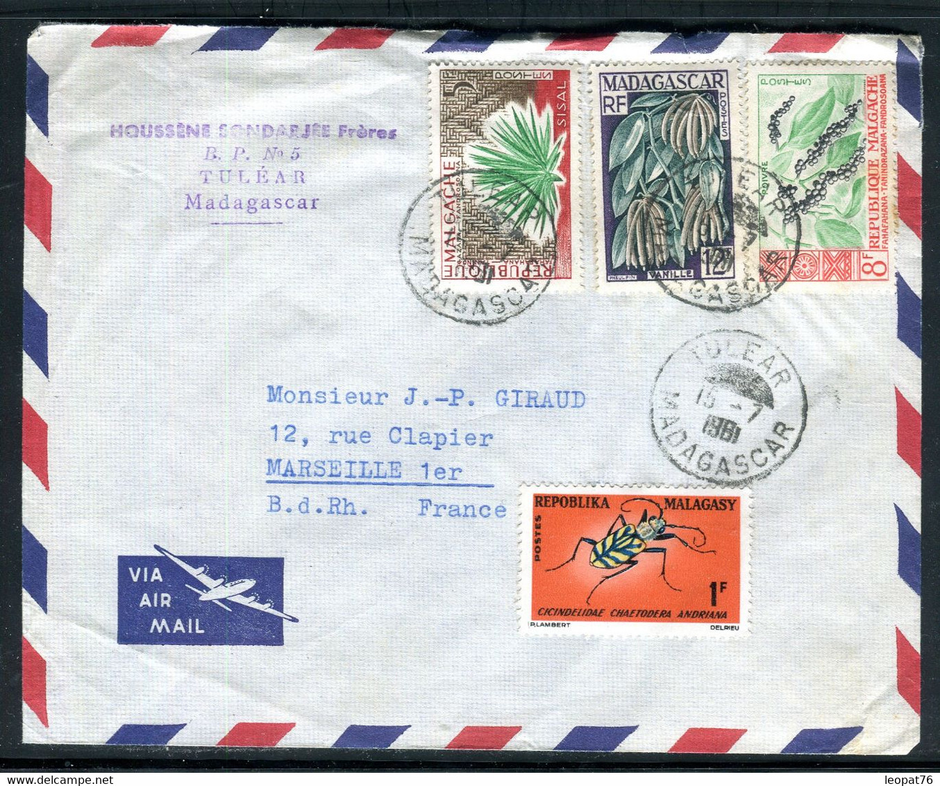 Madagascar - Enveloppe De Tulear Pour Marseille En 1961, Affranchissement Faune Et Flore - J 45 - Madagascar (1960-...)