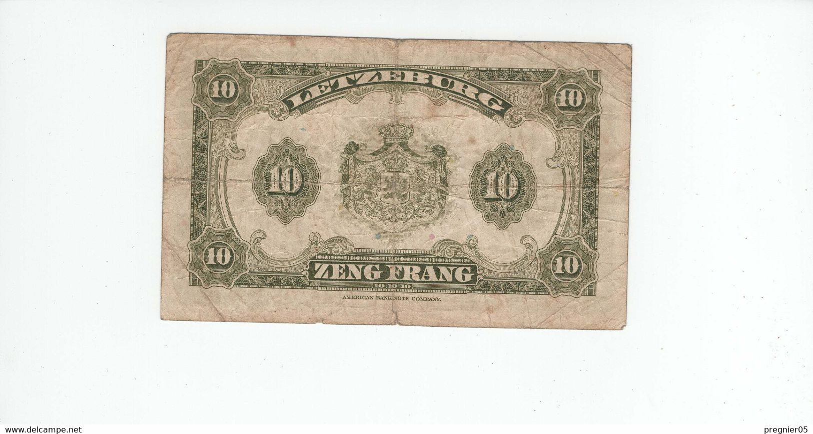 LUXEMBOURG Billet 10 Francs 1944 TB P.44 Sans Série 174173 - Lussemburgo