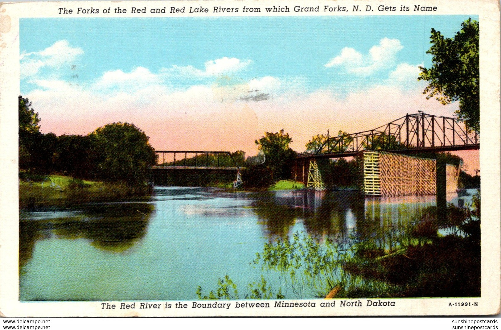 North Dakota Grand Forks Forks Of The Red And Red Lake Rivers 1946 Curteich - Grand Forks