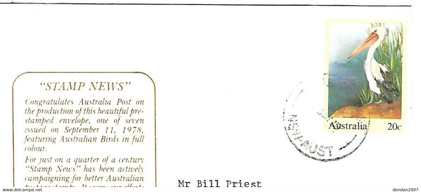 Australia  - Postal Stationery (Pre-stamped Envelope) Used 1978 : Australian Pelican - Pelícanos