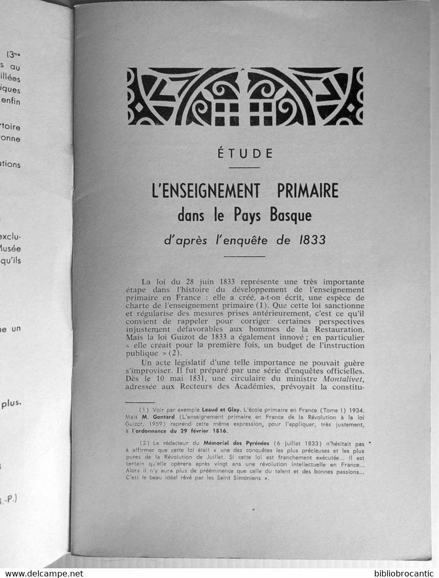 BULLETIN MUSEE BASQUEn°24 (2°T.1964) ENSEIGNEMENT PRIMAIRE PAYS BASQUE/PASTORALE LABOURDINE:ORREAGA./Som.sur Scan - Baskenland