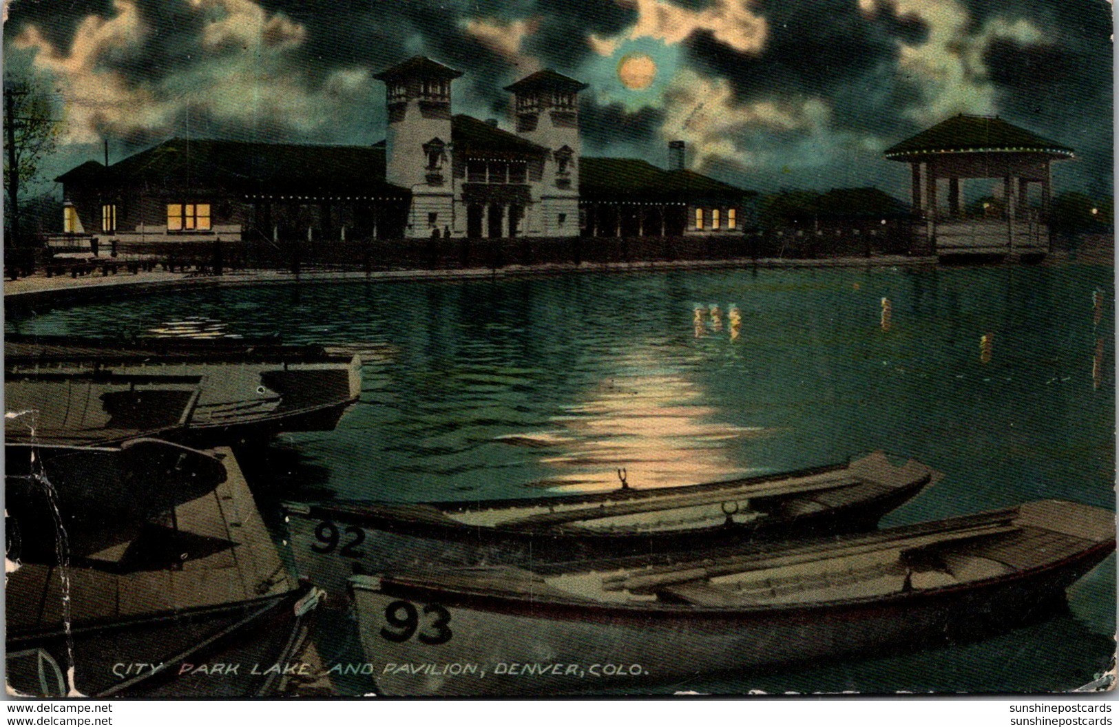 Colorado Denver City Park Lake And Pavilion At Night 1913 - Denver