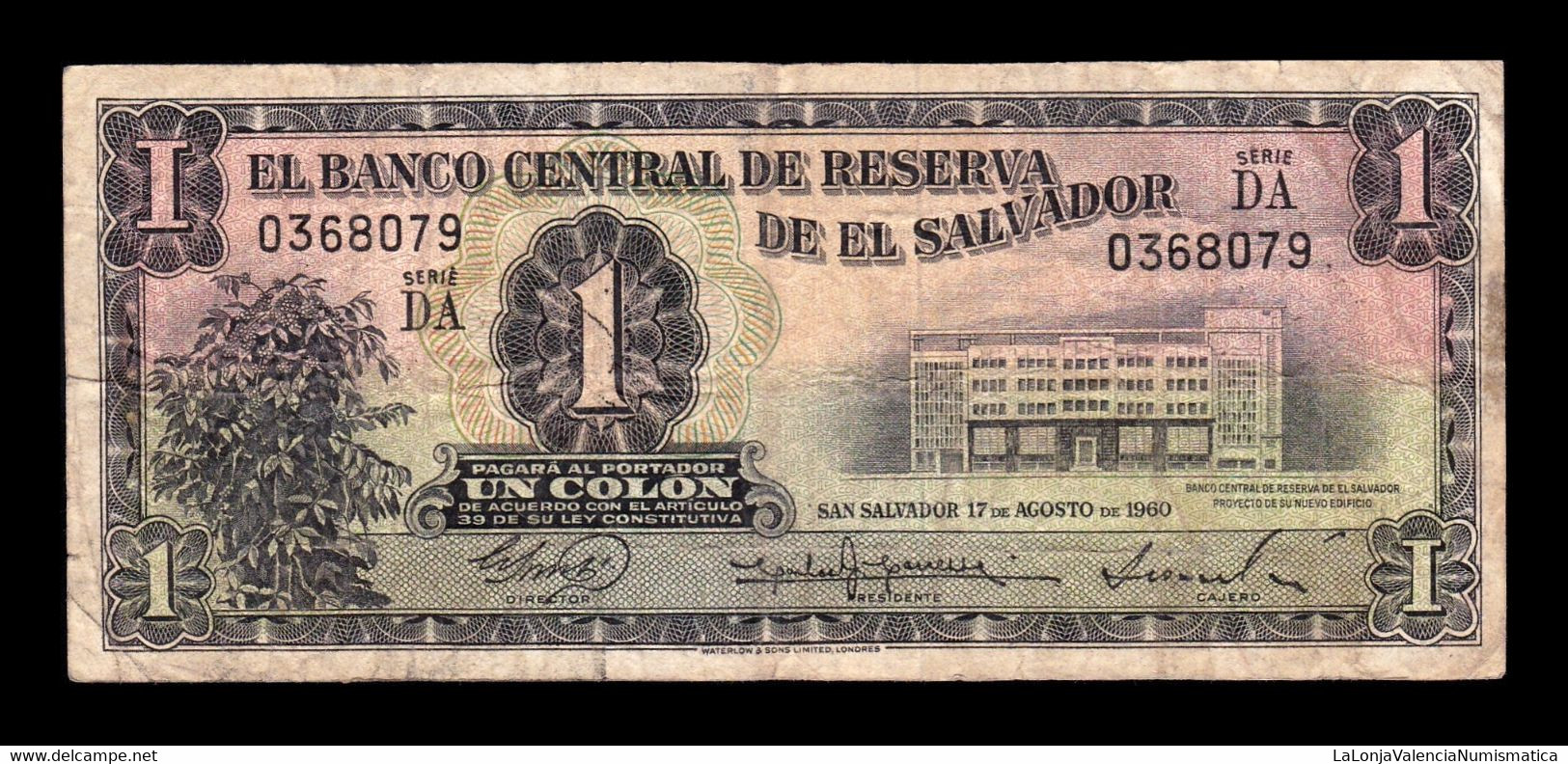 El Salvador 1 Colón 1960 Pick 90b BC F - El Salvador