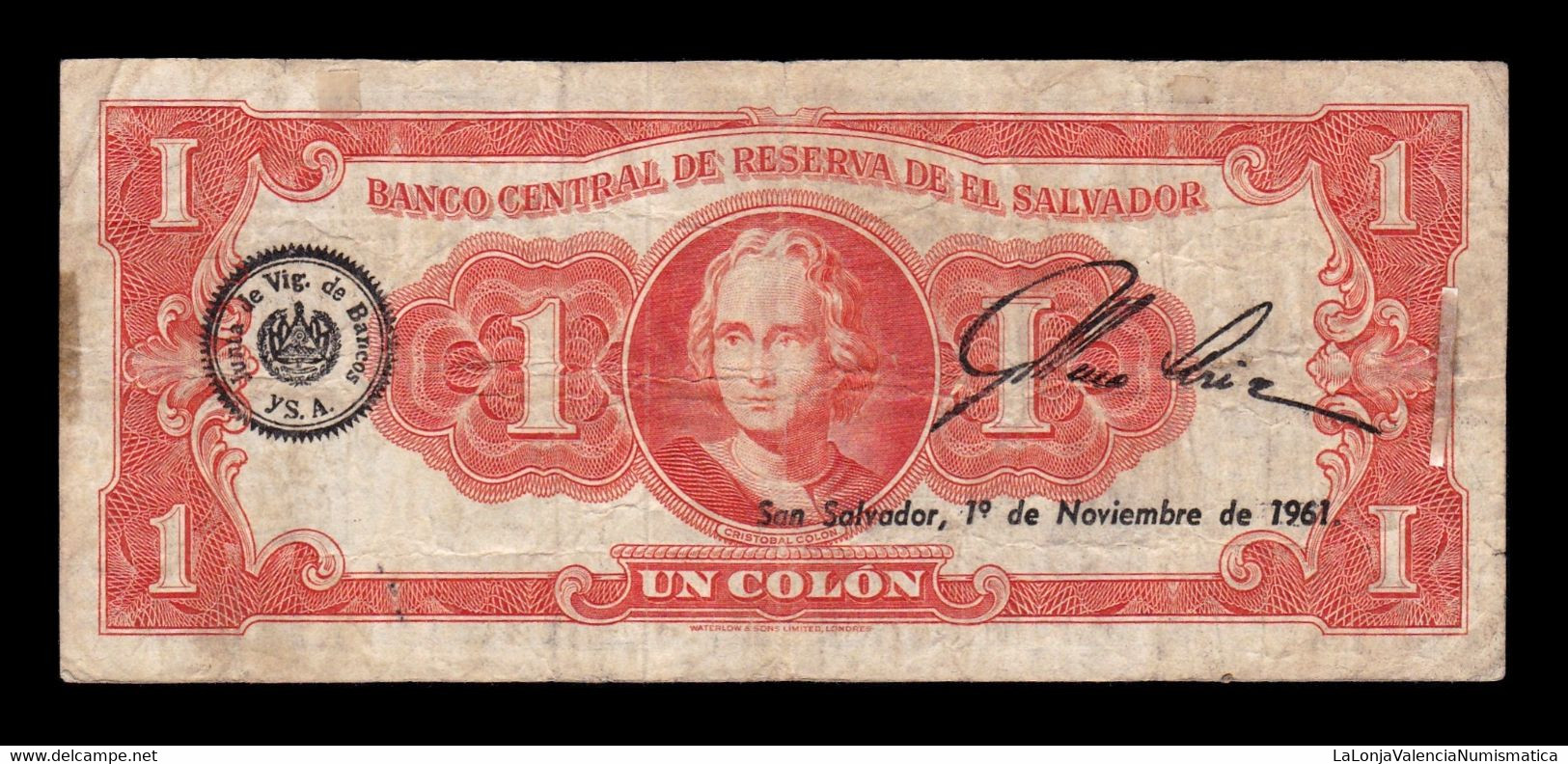 El Salvador 1 Colón 1960 Pick 90b BC F - El Salvador