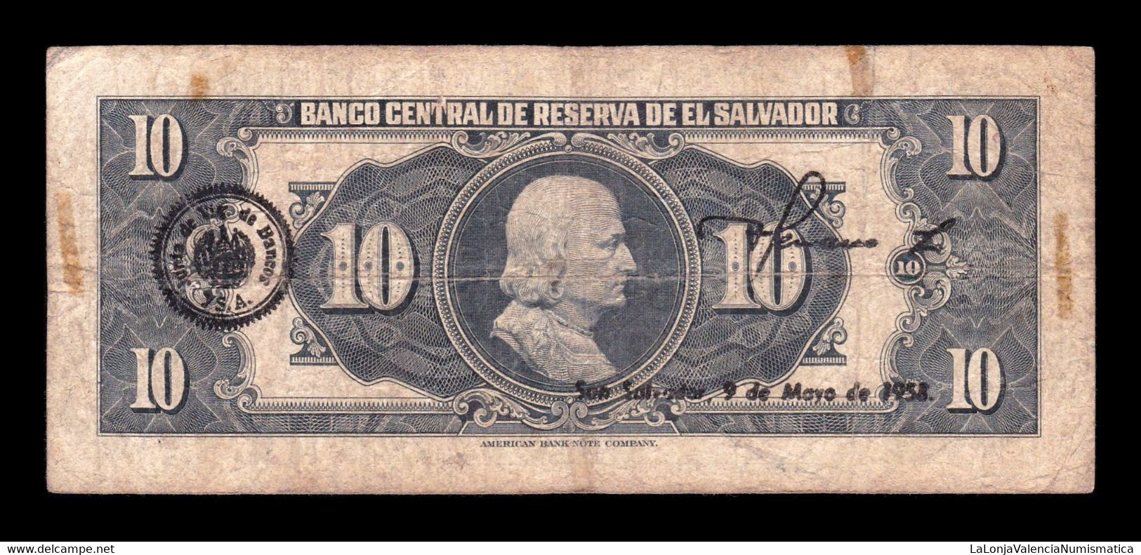 El Salvador 10 Colones 1957 Pick 96 BC F - Salvador