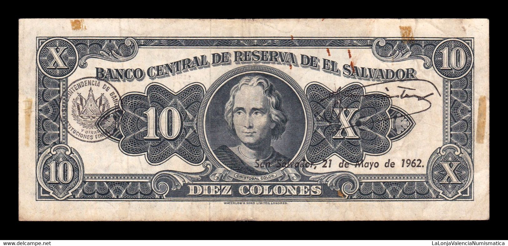 El Salvador 10 Colones 1959 Pick 99b BC/MBC F/VF - El Salvador