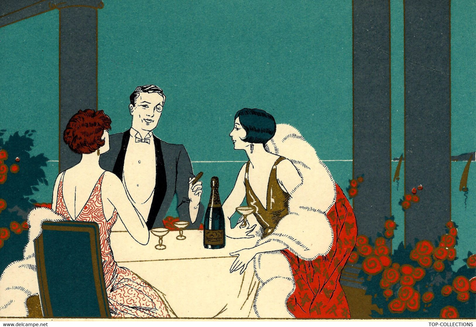 CIRCA  1930 MENU VEUVE CLICQUOT Reims  EN COULEURS ART DECO GRAND FORMAT VOIR SCANS - Menükarten