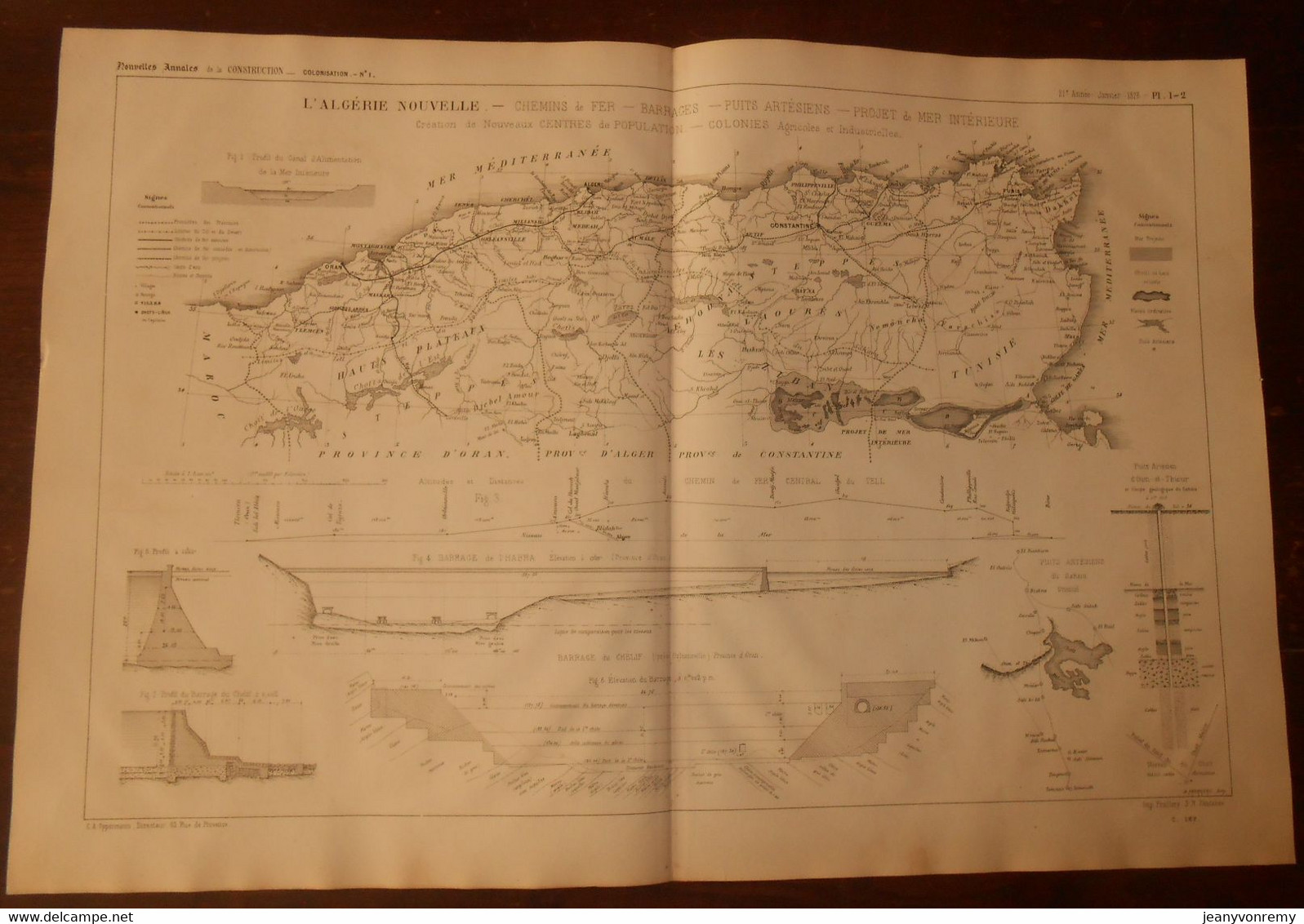 Plan De L'Algérie Nouvelle. Chemins De Fer, Barrages, Puits Artésiens, Projet De Mer Intérieure..... 1875 - Travaux Publics