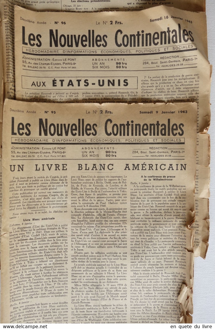 Lot 4 Journaux Hebdomadaires Les Nouvelles Continentales 1942 / 1943 / 1944 - WW2 / Propagande / Vichy / Collaboration - 1939-45