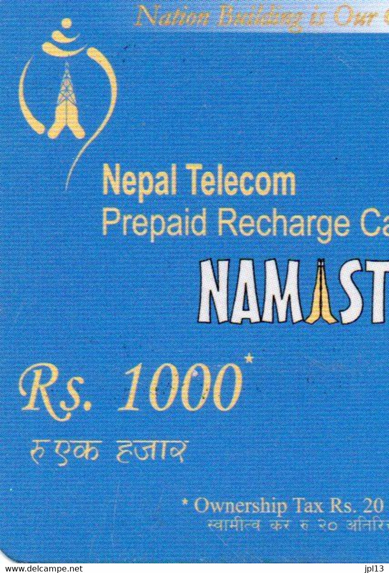 Recharge GSM - Népal - Népal Telecom - Rs. 1000 Bleue Namaste, Exp.31/12/2012, Côté Droit - Nepal