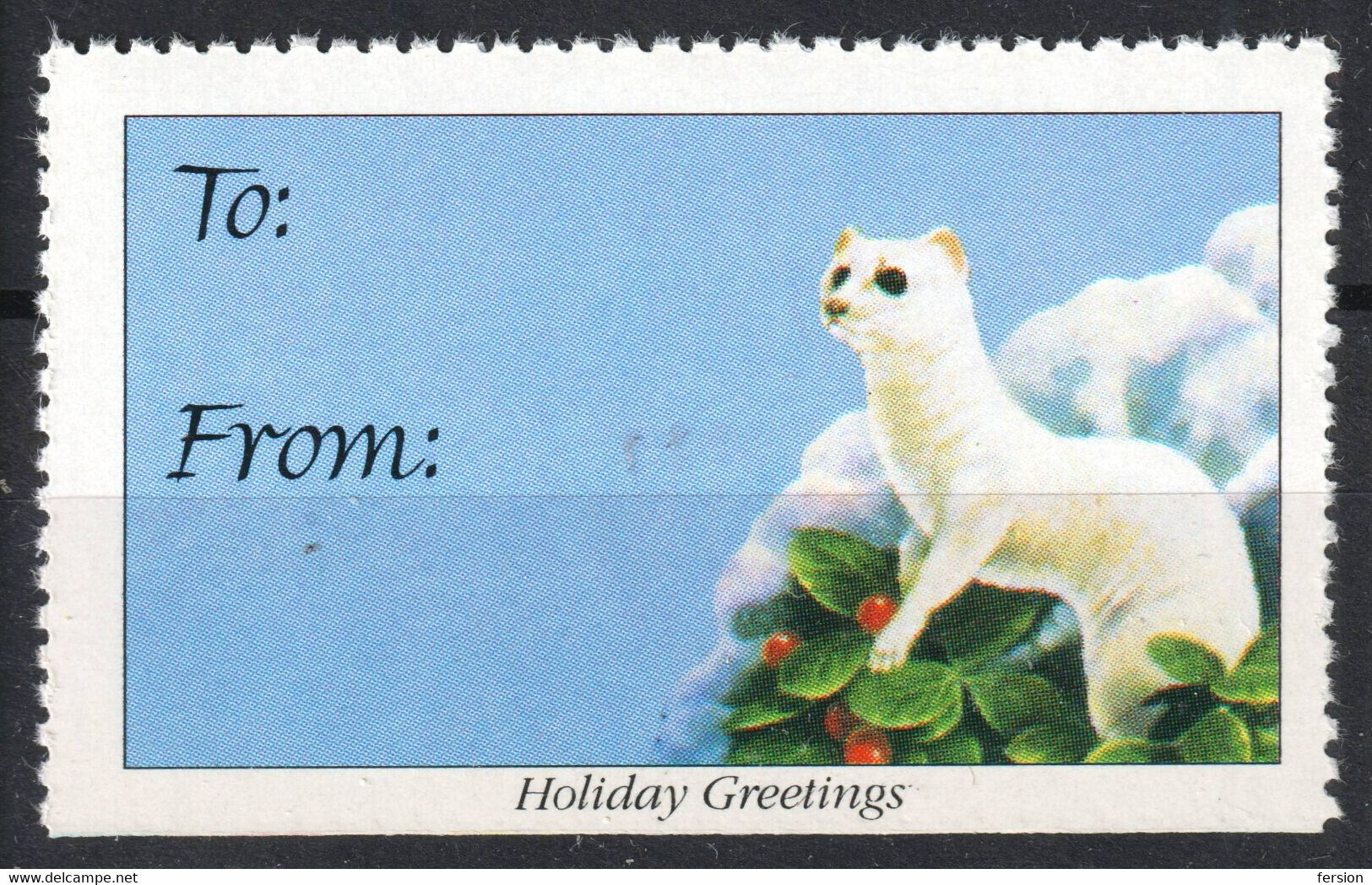 Stoat ERMINE Christmas Greetings LABEL CINDERELLA VIGNETTE Snow - Cygnes