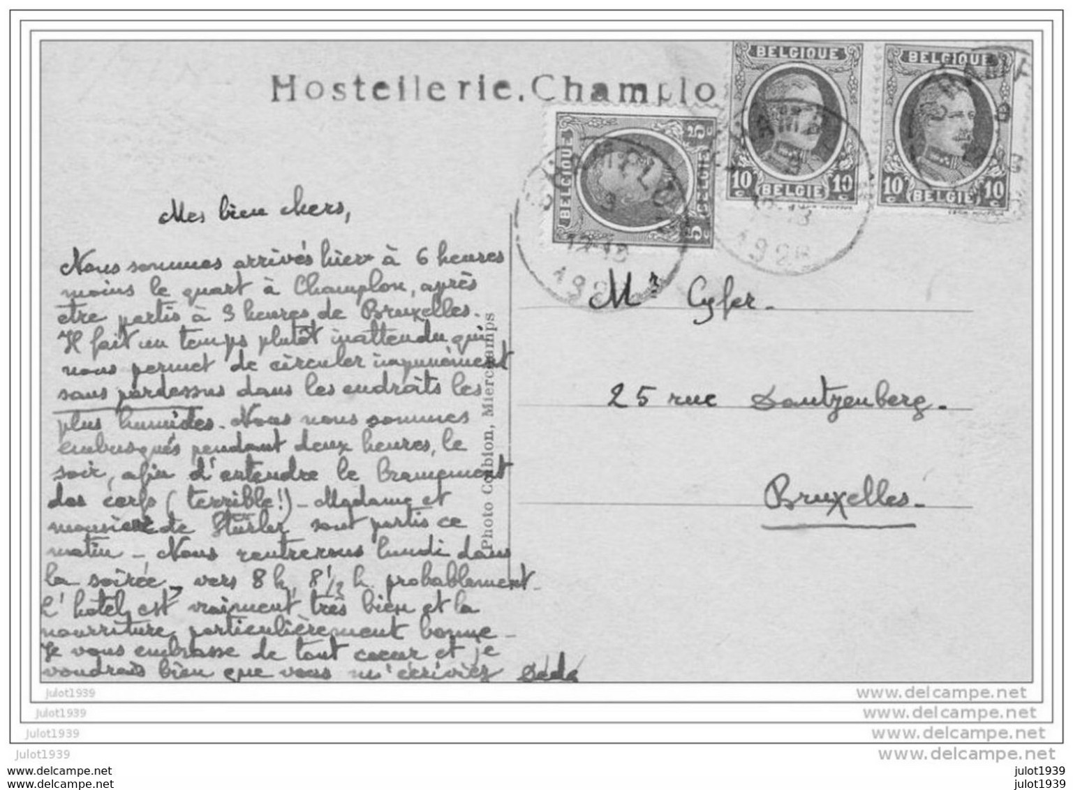 CHAMPLON ..-- TENNEVILLE ..-- 1928 Vers BXL (  Mr CYFER ) . Hôtel . OLDTIMER . Voir Verso . - Tenneville