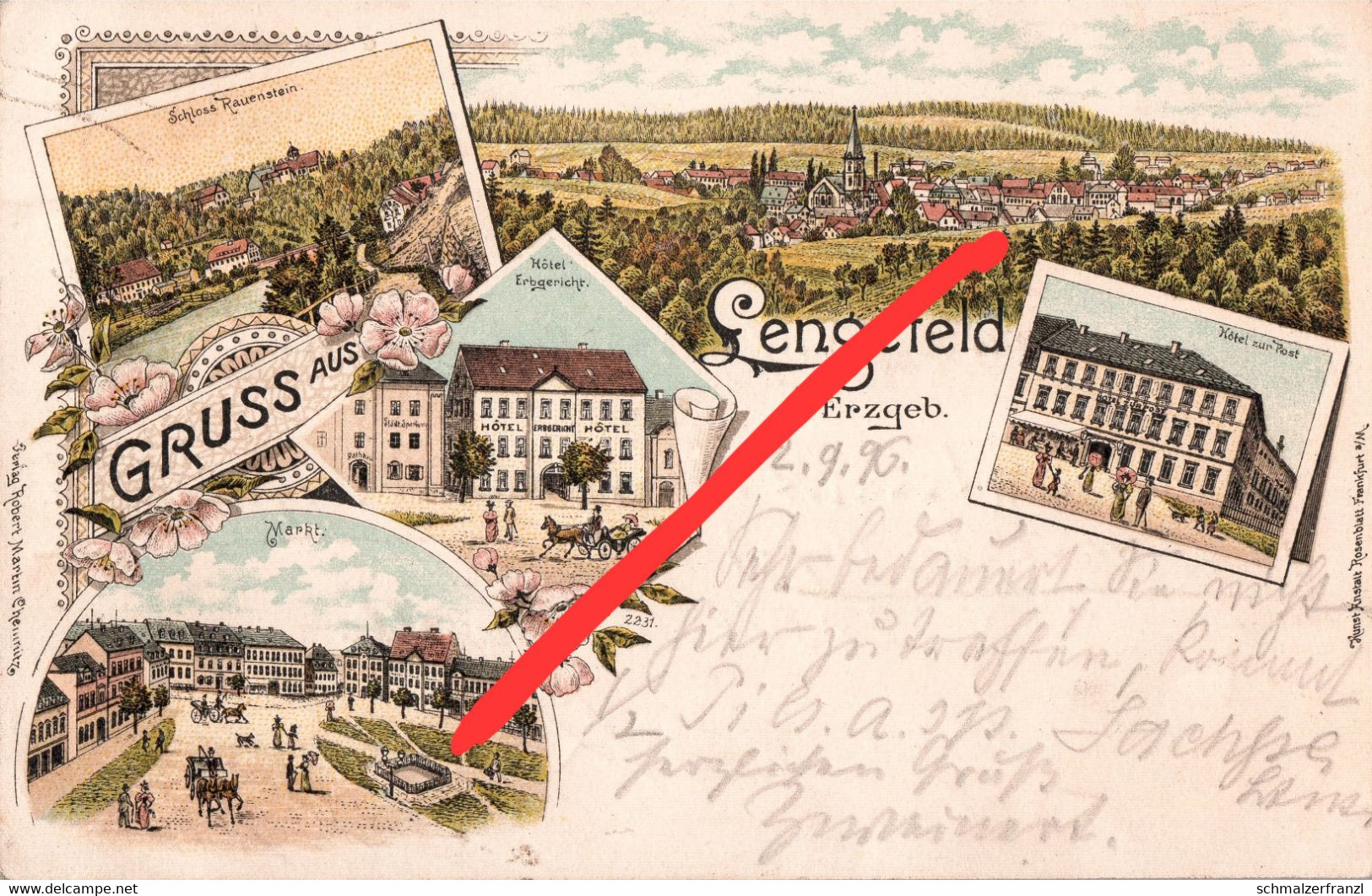 Litho AK Lengefeld Erzgebirge Markt Hotel Erbgericht Zur Post Schloß Rauenstein A Pockau Wünschendorf Reifland Kalkwerk - Lengefeld