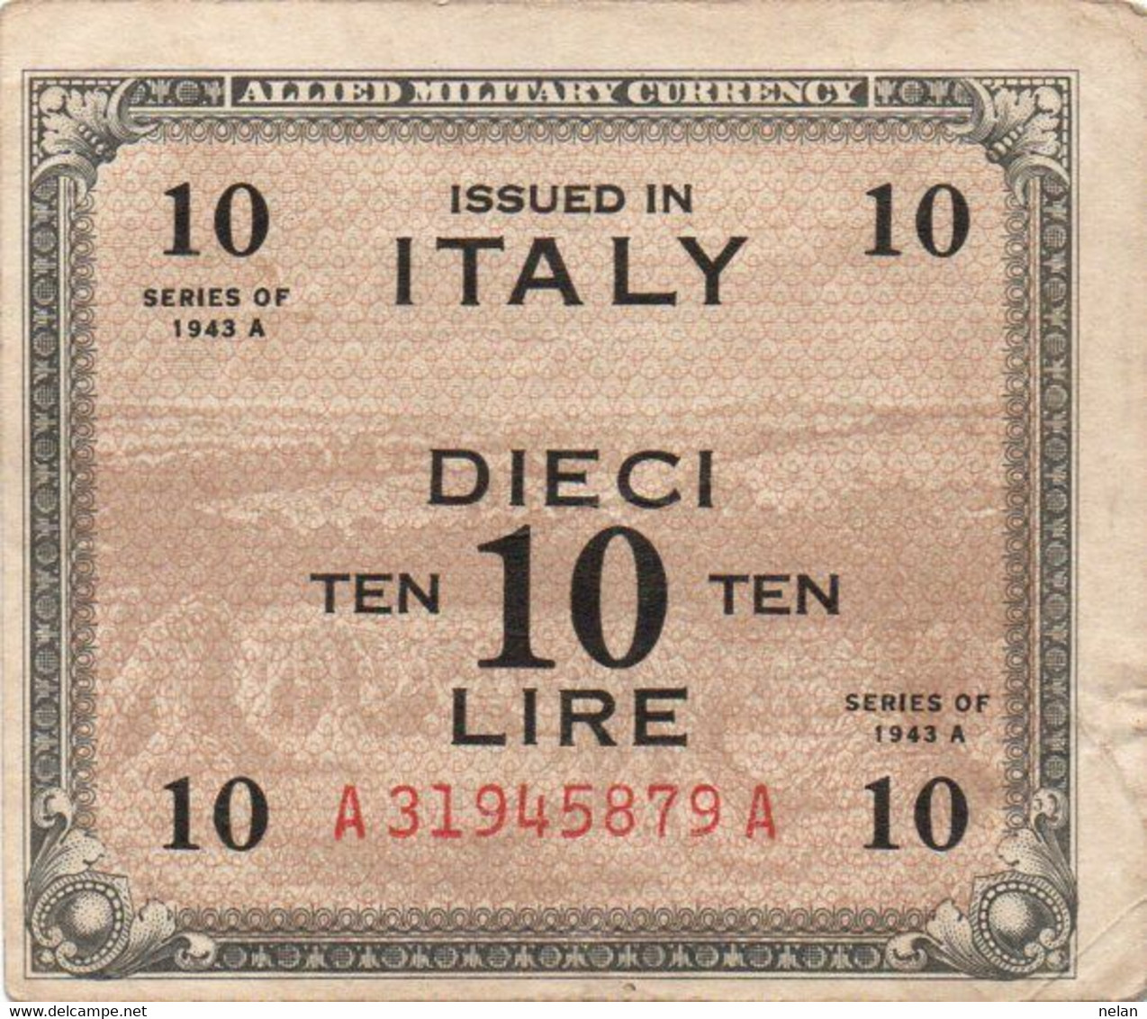 ITALIA 10 LIRE -1943 P- M13 - BILINGVE - Occupazione Alleata Seconda Guerra Mondiale