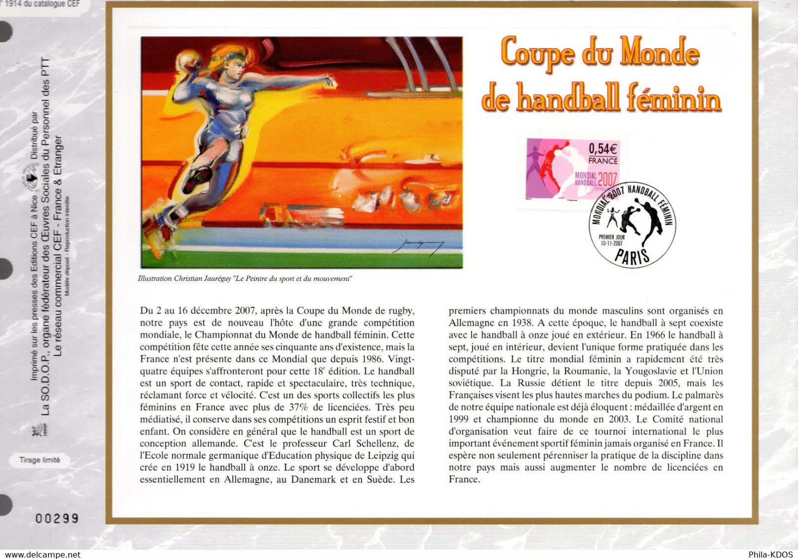 &#9989; " HANDBALL FEMININ " Sur Feuillet CEF 1er Jour De 2007. N° YT 4118. Parfait état. FDC - Handball
