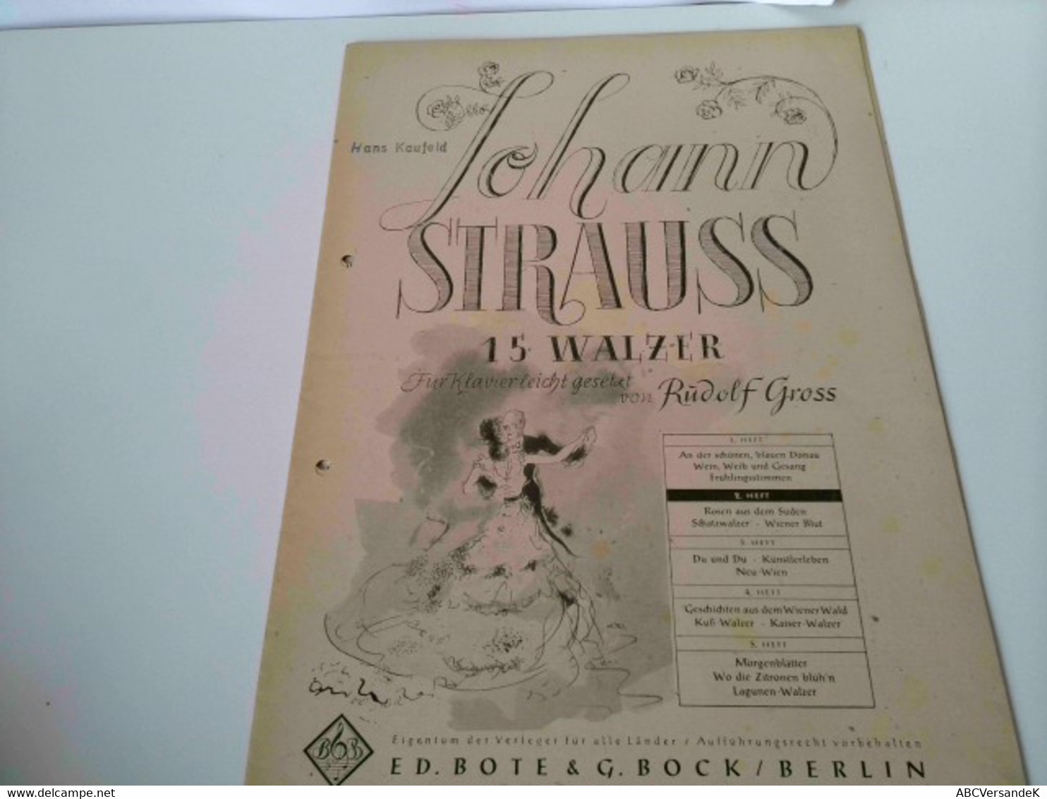 Johann Strauss. 15 Walzer. Für Klavier Leicht Gesetzt Von Rudolf Gross. Heft 2. B & B 106b - Musique
