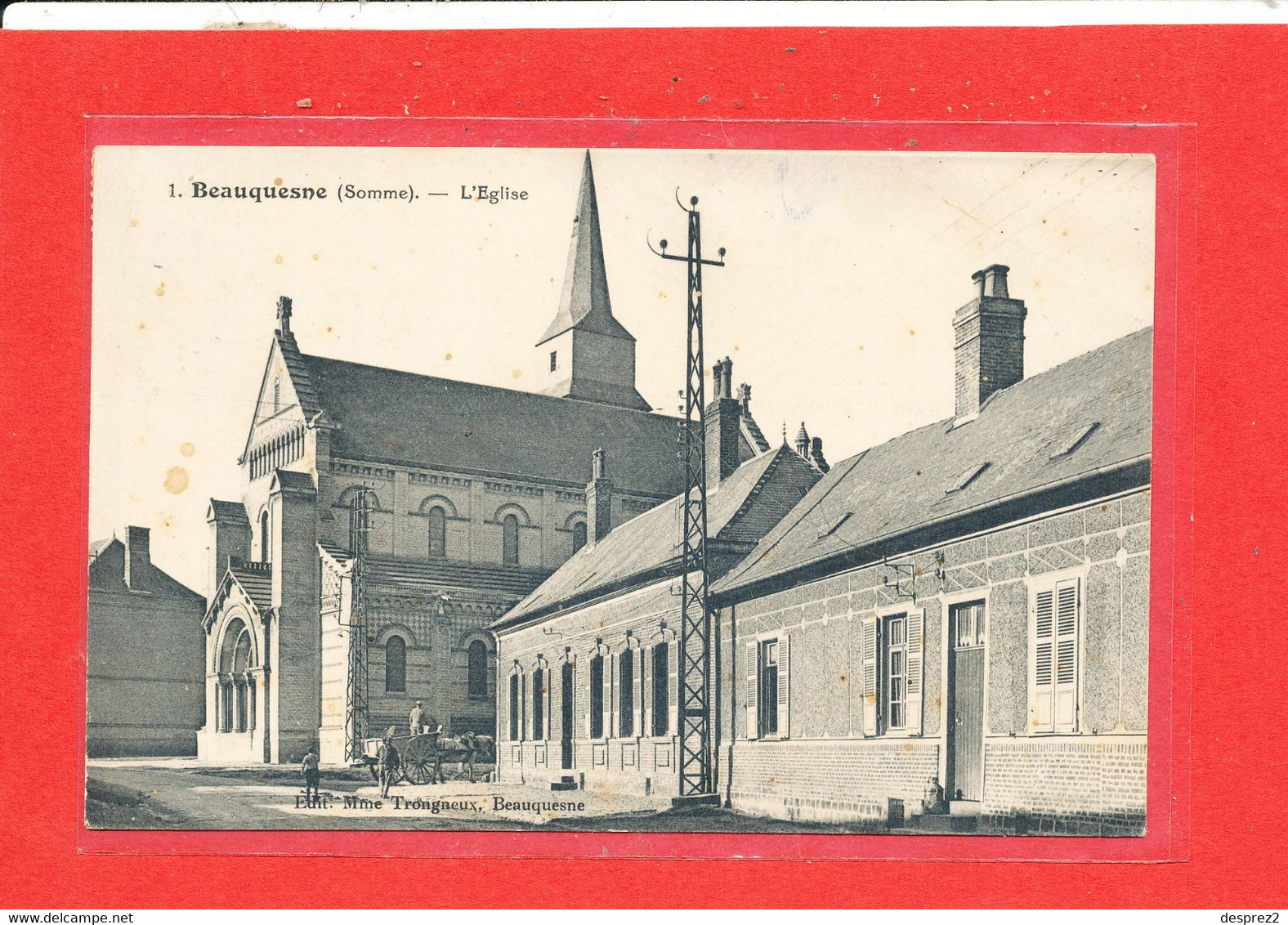 80 BEAUQUESNE Cpa Petite Animation L ' Eglise         1 Edit Vve Trongneux - Beauquesne