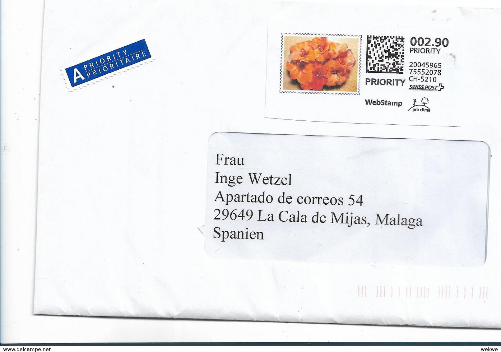 CH458 / SCHWEIZ - Blütenmotiv - Priority Brief Nach Spanien - Lettres & Documents