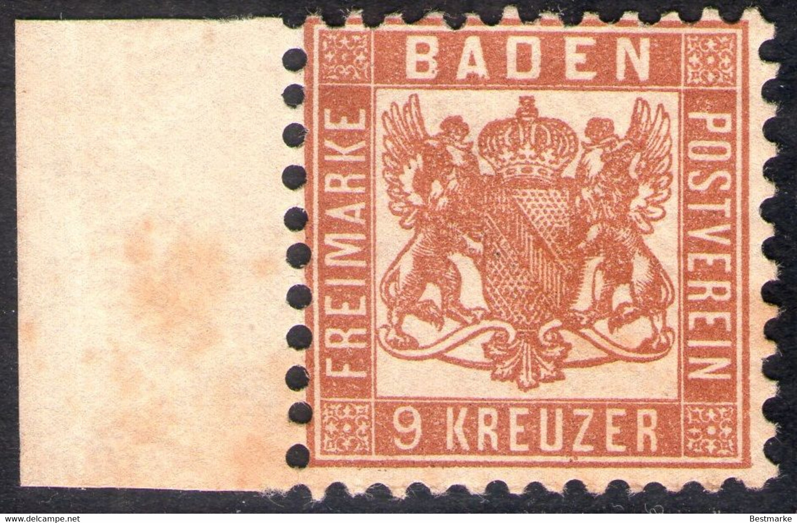 9 Kreuzer Rötlichbraun - Baden Nr. 20 A - Bogenrand - Ungebraucht - Postfris