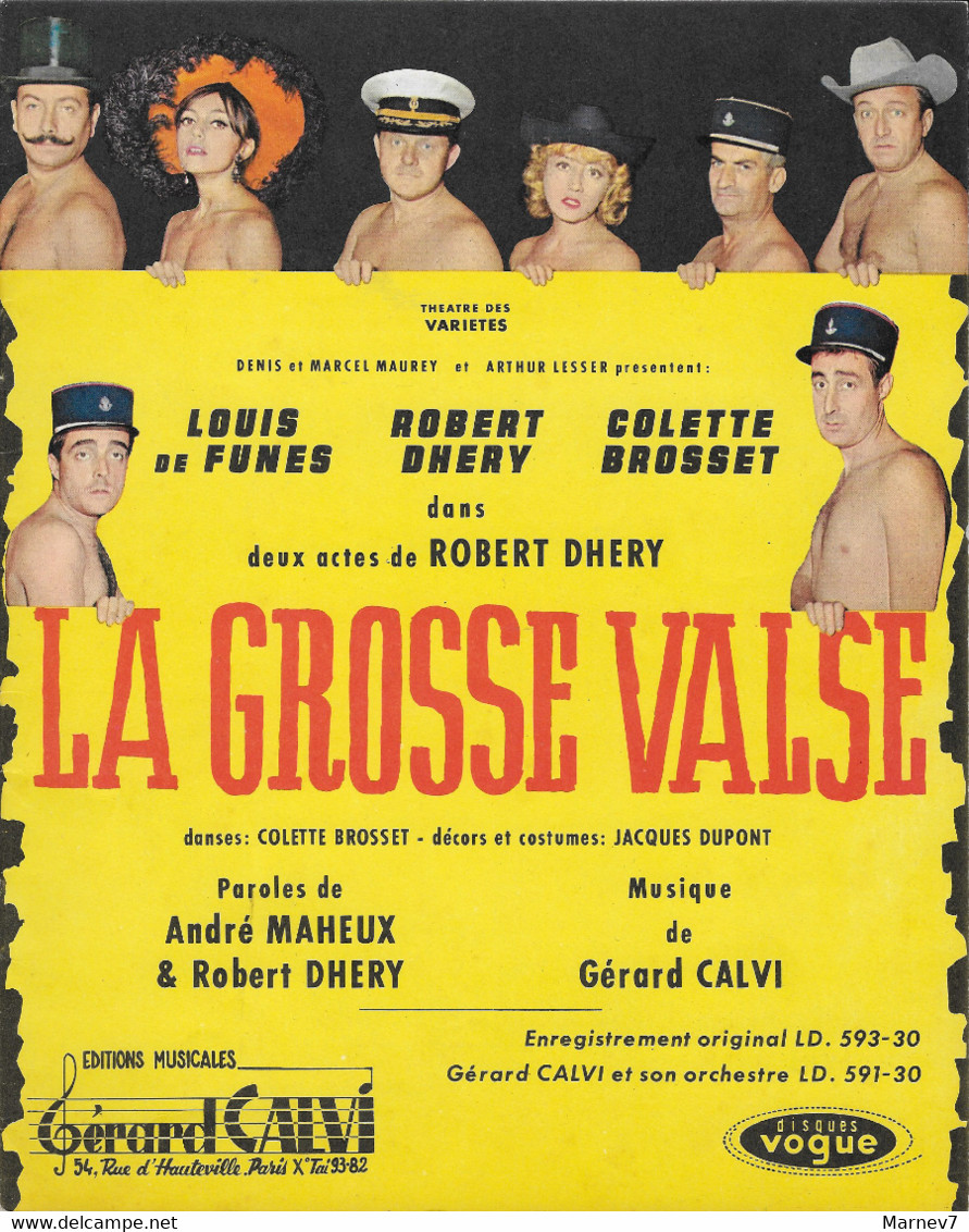 Partition Musicale - La GROSSE VALSE - Théâtre Des Variétés  De FUNES Robert DHERY Colette BROSSET Musique Gérard CALVI - Scores & Partitions