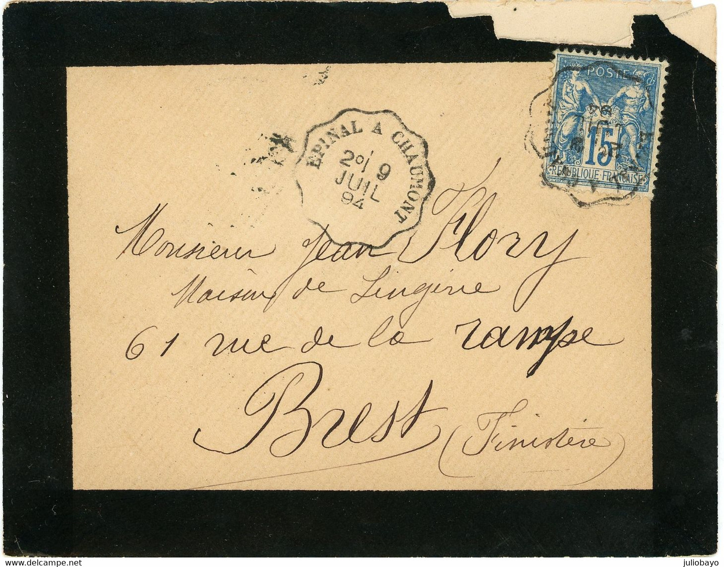 9 Juillet 1894 Convoyeur Epinal à Chaumont, Lettre Sage N°101 Vers Brest - 1877-1920: Semi-Moderne