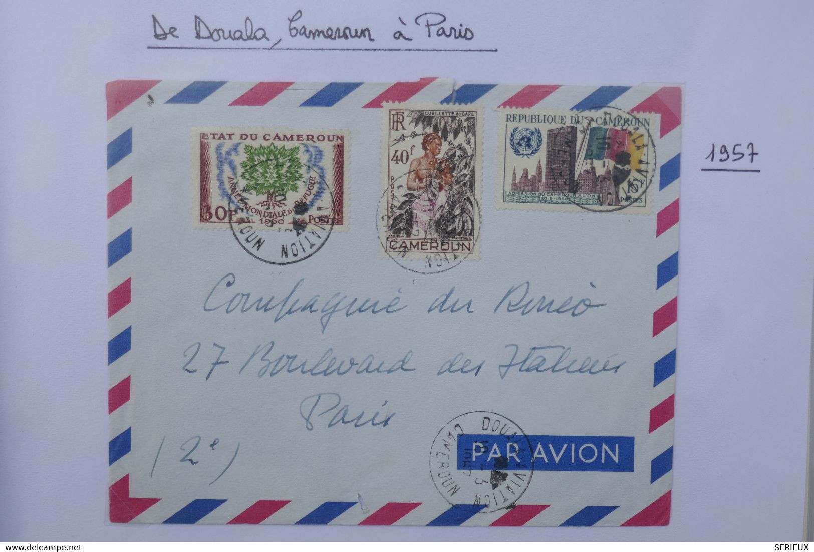 C CAMEROUN BELLE  LETTRE COMPLETE  1957 DOUALA   A  PARIS   FRANCE ++AFFRANCH. PLAISANT - Lettres & Documents