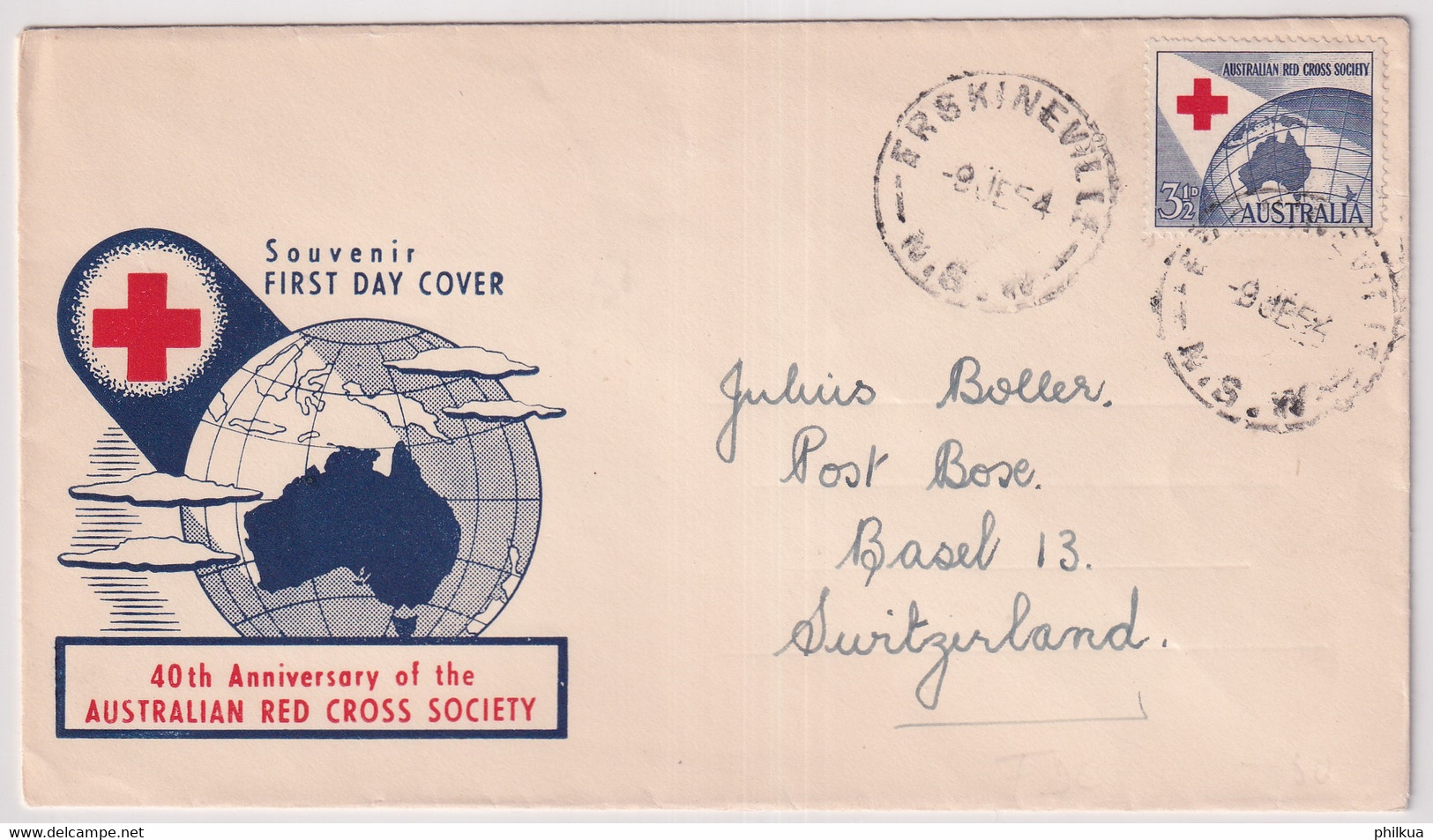 MiNr. 246 Australien (Commonwealth) 1954, 9. Juni. 40 Jahre Australisches Rotes Kreuz (FDC) - Briefe U. Dokumente