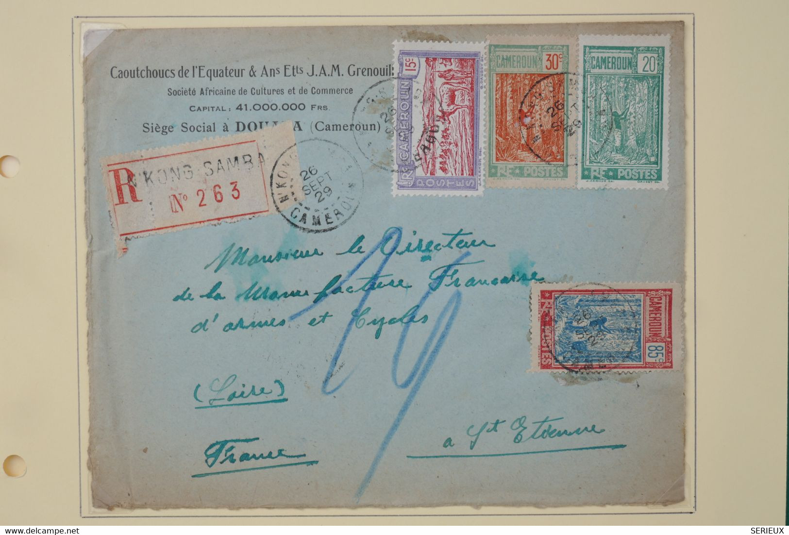 C CAMEROUN BELLE  LETTRE RECOM.  1930 PETIT BUREAU N KONG SAMBA  A  ST ETIENNE    FRANCE ++AFFR. PLAISANT - Covers & Documents