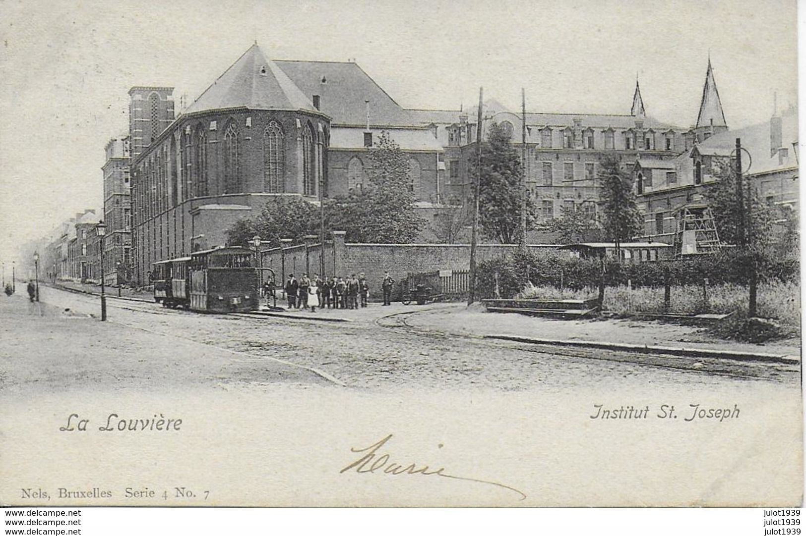 LA LOUVIERE ..-- TRAM . Nels 4 , N° 7 . St JOSEPH . 1903 Vers BEAUMONT ( Melle SOLBREUX ) . Voir Verso . - La Louvière