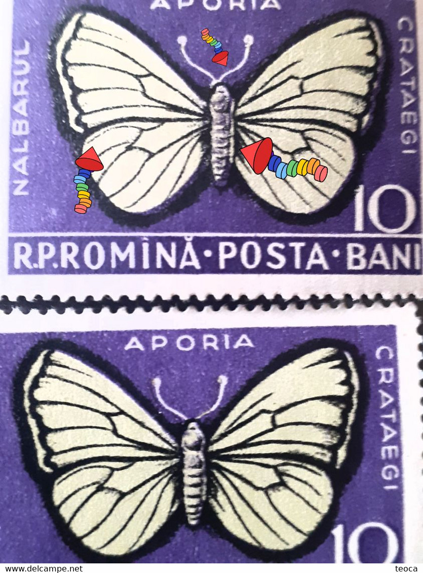 Errors Romanua 1956 MI 1586 White Butterfly Tree,  With Print Moth Shifted To The Rilleft Mnh - Varietà & Curiosità