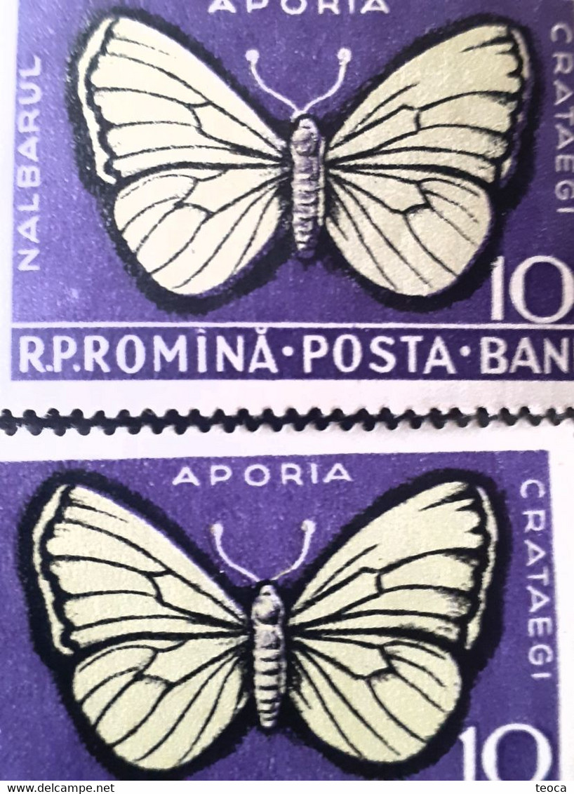 Errors Romanua 1956 MI 1586 White Butterfly Tree,  With Print Moth Shifted To The Rilleft Mnh - Variétés Et Curiosités