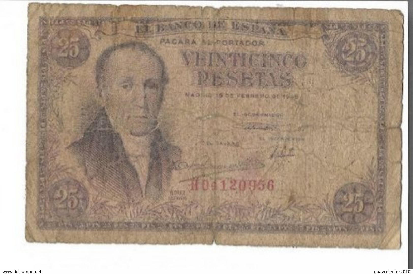 ESPAÑA: 25 PESETAS FRANCO (FLOREZ). AÑO 1946. CON SERIE. MAL. DISCRETO Y ESCASO. - 25 Pesetas