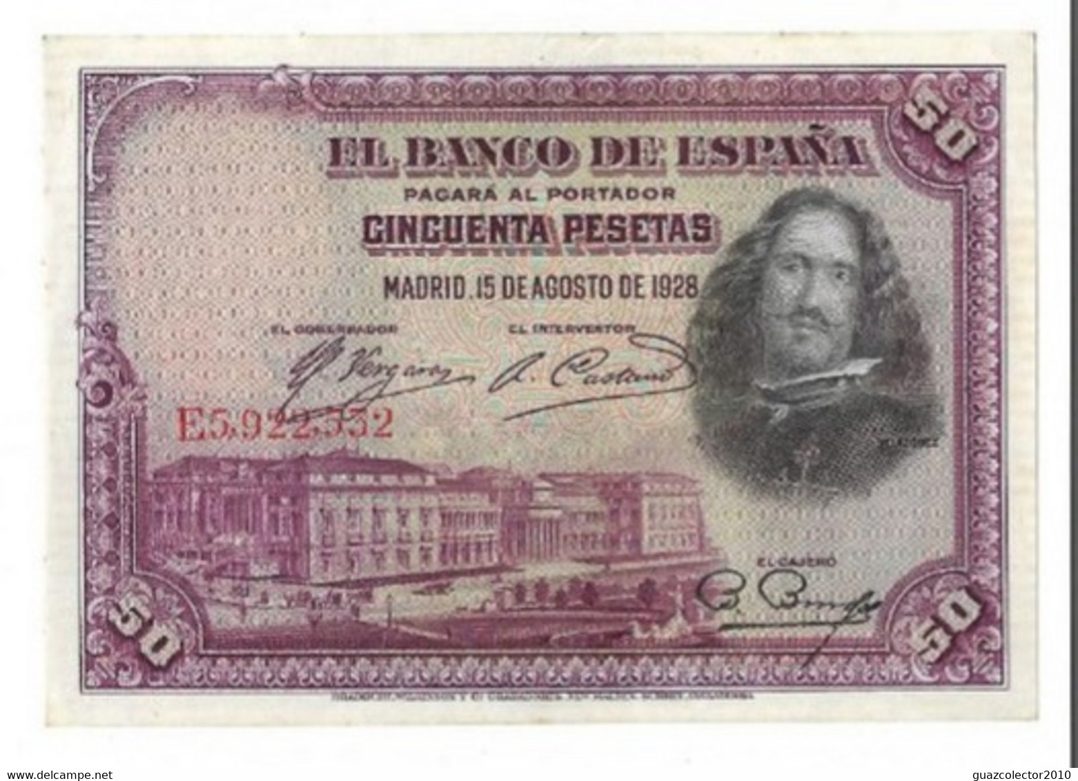 ESPAÑA: 50 PESETAS Pintor VELAZQUEZ. AÑO 1928. CON SERIE. MBC+. ENVIO GRATIS. - 50 Peseten