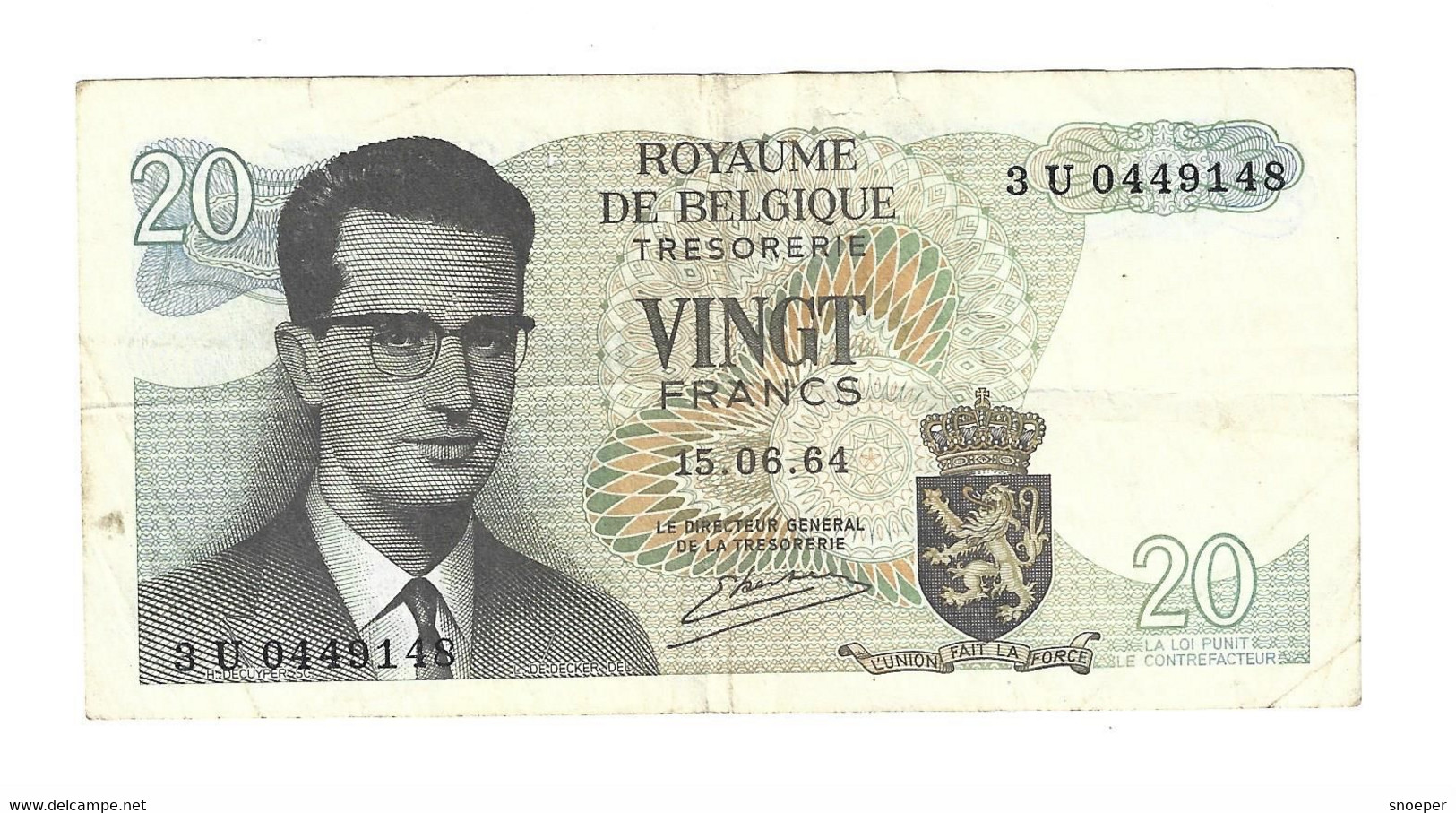 *Belguim 20 Francs 1964  Esselen  138b - 20 Francos