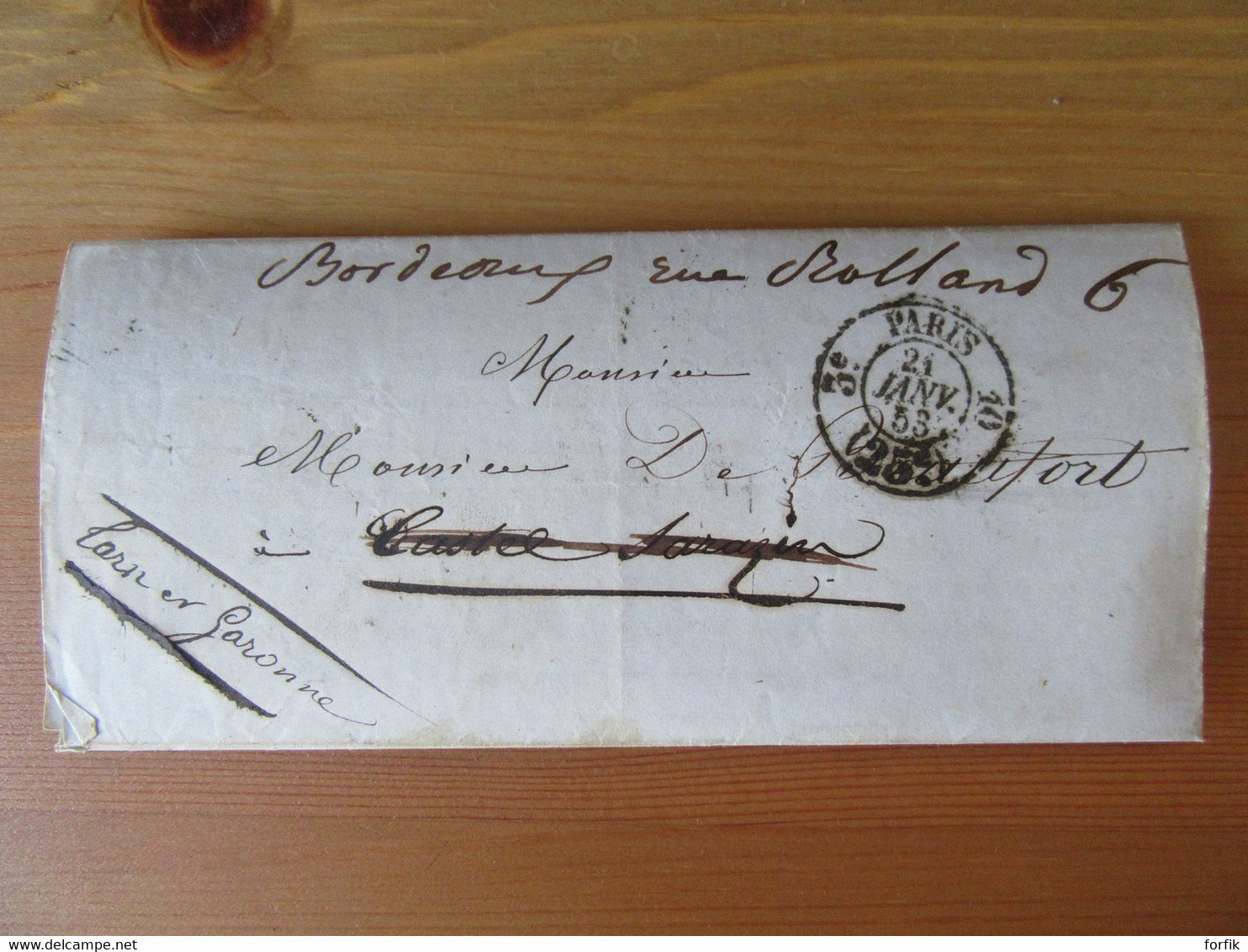 France - Cachet Taxe Paris 25c Du 21 Janvier 1853 Sur Lettre à Destination De Castel-Sarrazin Puis Bordeaux - 1849-1876: Classic Period